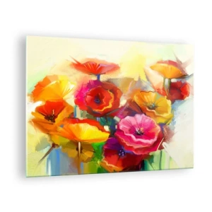 Obraz na szkle - Kolorowe maki w żywych barwach - 70x50cm - Nie tylko czerwone - Nowoczesna dekoracja ścienna do salonu i sypialni ARTTOR