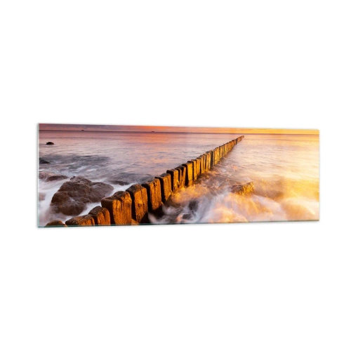 Obraz na szkle - Malowniczy krajobraz nad morzem o zachodzie słońca - 160x50cm - Łagodność fal - Nowoczesna dekoracja ścienna do salonu i sypialni ARTTOR