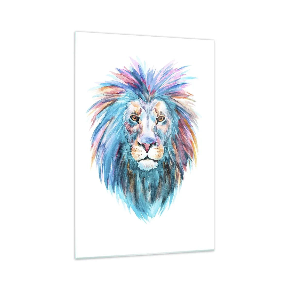 Obraz na szkle - Akwarelowy portret lwa w żywych kolorach - 70x100cm - Elektryzująca aura - Nowoczesna dekoracja ścienna do salonu i sypialni ARTTOR