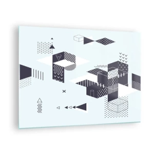 Obraz na szkle - Abstrakcyjna kompozycja geometryczna w czarno-białych barwach na jasnym tle - 70x50cm - W duszy matematyka - Nowoczesna dekoracja ścienna do salonu i sypialni ARTTOR