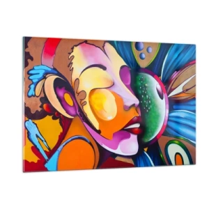 Obraz na szkle - Kolorowa abstrakcja twarzy w stylu street art - 120x80cm - Dotknąć kolorem - Nowoczesna dekoracja ścienna do salonu, kuchni i sypialni ARTTOR