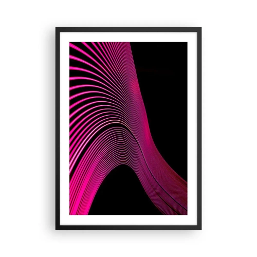 Plakat w czarnej ramie - Dynamiczne różowe linie na czarnym tle - 50x70cm - Aleja światła - Nowoczesna dekoracja ścienna do salonu i sypialni ARTTOR