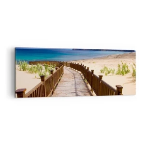Obraz na płótnie - Drewniana ścieżka prowadząca na plażę z widokiem na ocean - 140x50cm - Zabierz mnie na wyspy szczęśliwe - Nowoczesna dekoracja ścienna do salonu i sypialni ARTTOR