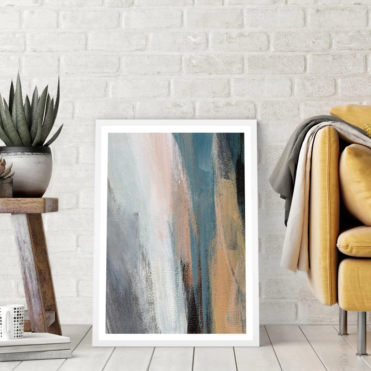 Plakat w białej ramie - Abstrakcja: pejzaż północny - 50x70 cm