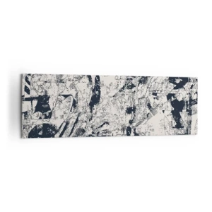 Obraz na płótnie - Abstrakcyjna kompozycja w czerni i bieli z dynamicznym układem - 160x50cm - Przenikanie przeciwieństw - Nowoczesna dekoracja ścienna do salonu i sypialni ARTTOR