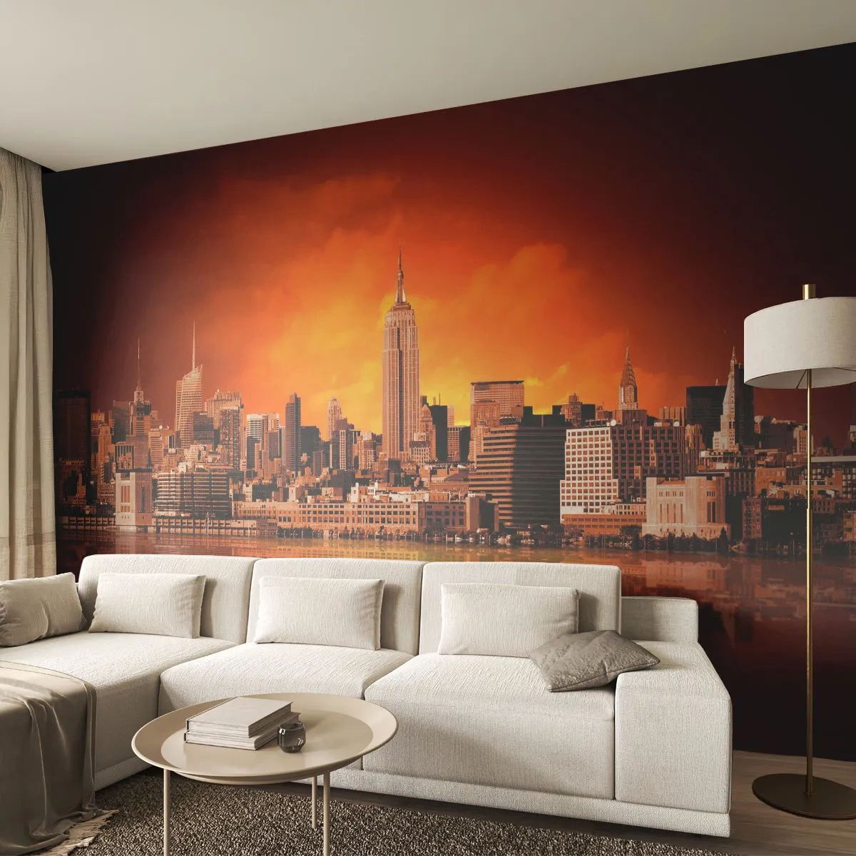 Fototapeta Premium Canvas - Panorama wielkomiejska w żólci i brązie - Nowy Jork, Architektura, Miasto - 250x175 cm