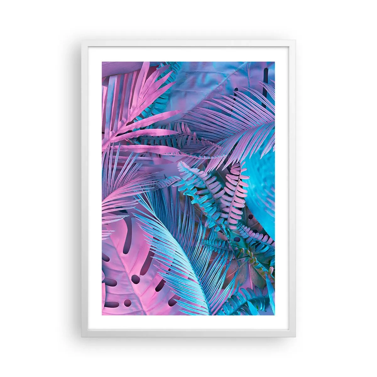 Plakat w białej ramie - Tropiki w różu i błękicie - 50x70 cm