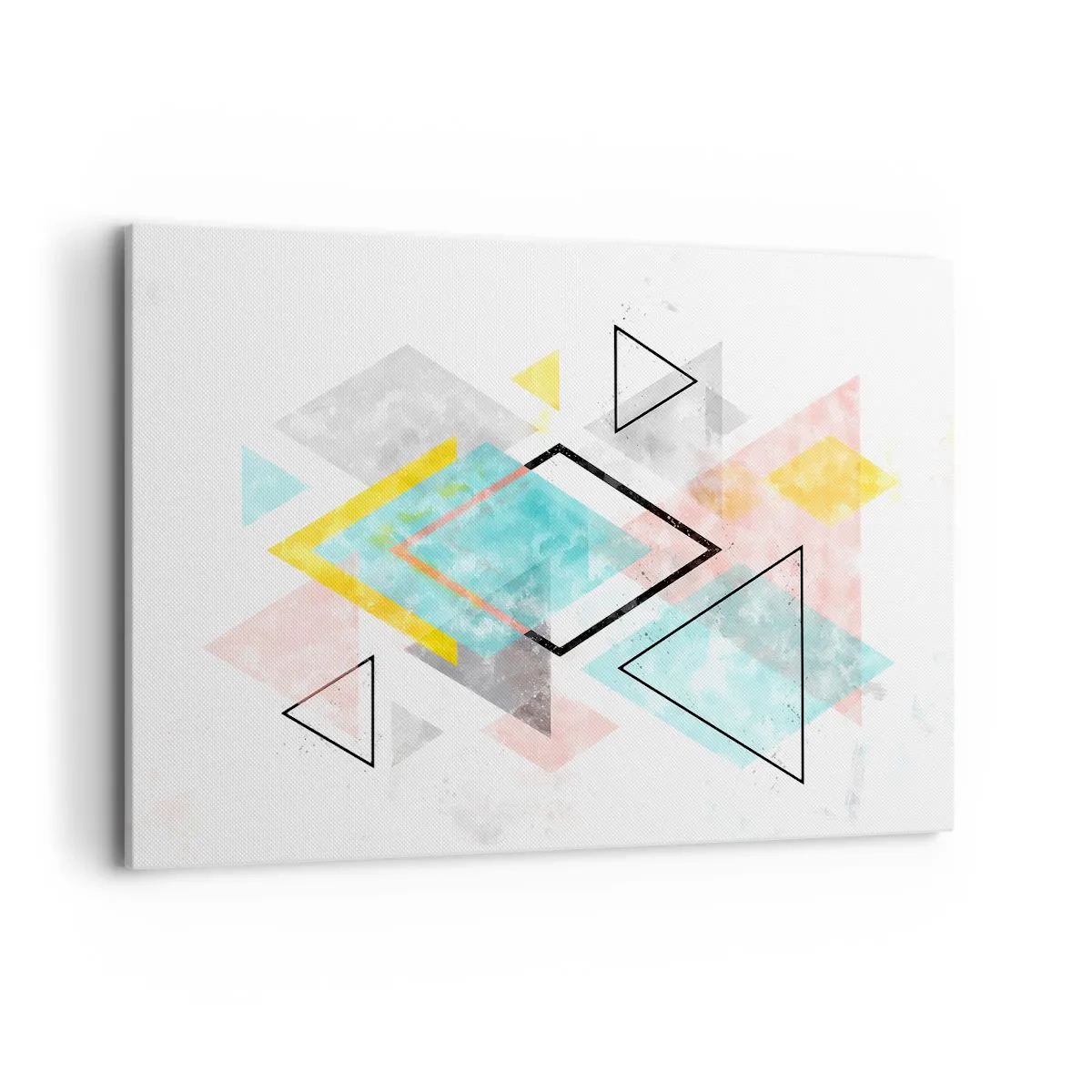 Obraz na płótnie - Kolorowe geometryczne wzory na białym tle - 120x80cm - Igraszka geometryczna - Nowoczesna dekoracja ścienna do salonu, kuchni i sypialni ARTTOR