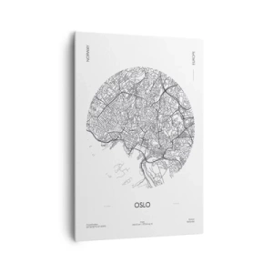 Obraz na płótnie - Mapa Oslo w minimalistycznym, czarno-białym stylu - 70x100cm - Anatomia Oslo - Nowoczesna dekoracja ścienna do salonu i sypialni ARTTOR