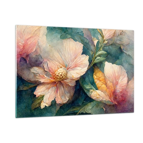 Obraz na szkle - Delikatne kwiaty w pastelowej akwarelowej tonacji - 120x80cm - Sama subtelność - Nowoczesna dekoracja ścienna do salonu, kuchni i sypialni ARTTOR