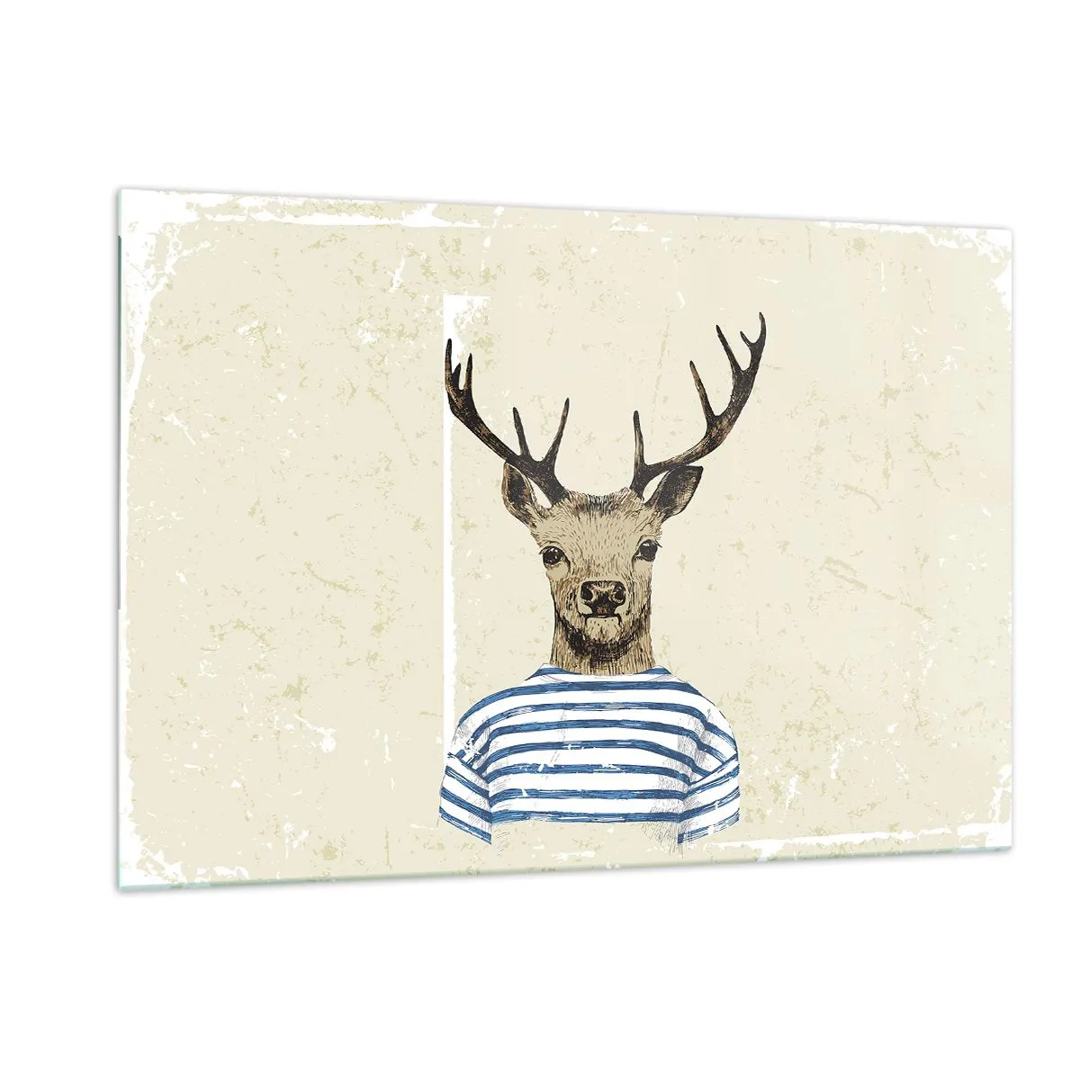 Obraz na szkle - Grafika jelenia w marynarskiej koszulce na jasnym tle - 120x80cm - Bo lubię koszulki w paski! - Nowoczesna dekoracja ścienna do salonu, kuchni i sypialni ARTTOR