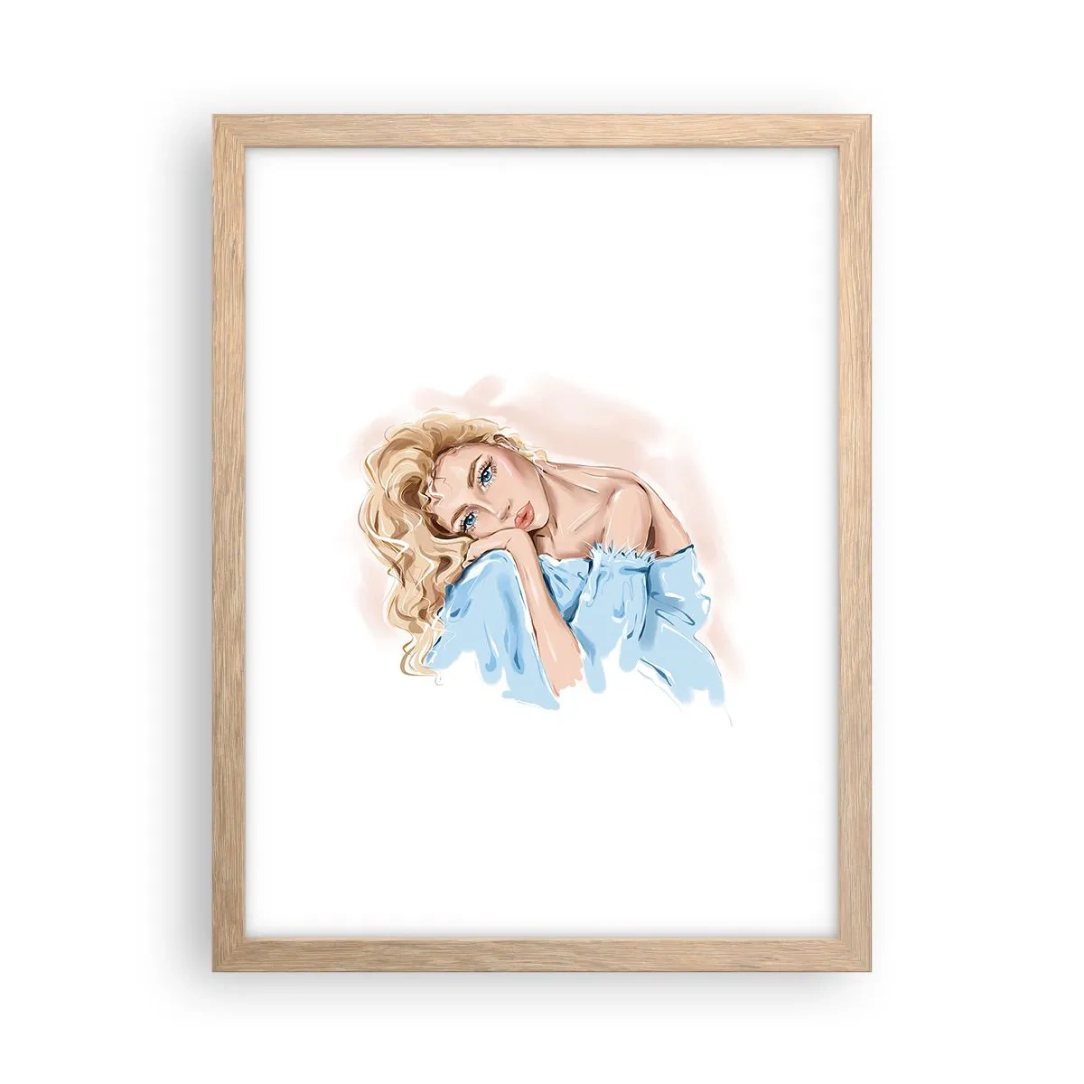 Plakat w ramie jasny dąb - Rozmarzona w błękicie - 30x40 cm