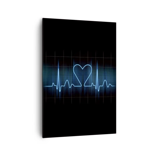 Obraz na płótnie - Linia życia z sercem na tle monitoringu medycznego w odcieniach niebieskiego - 70x100cm - W rytmie serca - Nowoczesna dekoracja ścienna do salonu i sypialni ARTTOR