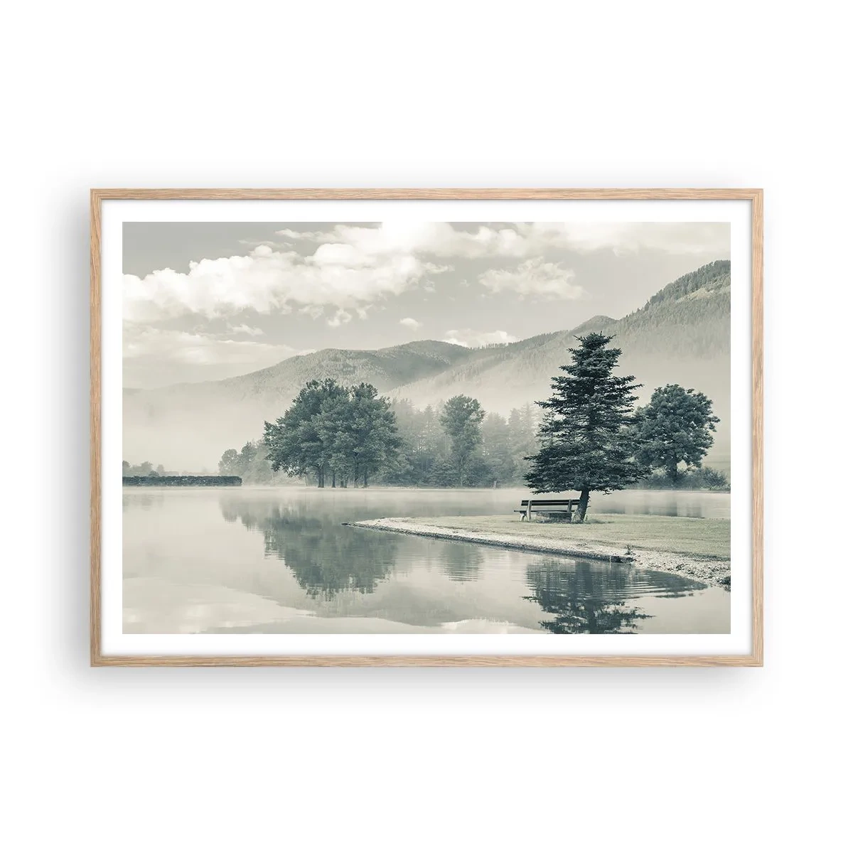 Plakat w ramie jasny dąb - Jezioro jeszcze śpi - 100x70 cm