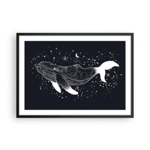 Plakat w czarnej ramie - Graficzna ilustracja wieloryba w kosmicznym stylu - 70x50cm - W oceanie wszechświata - Nowoczesna dekoracja ścienna do salonu i sypialni ARTTOR