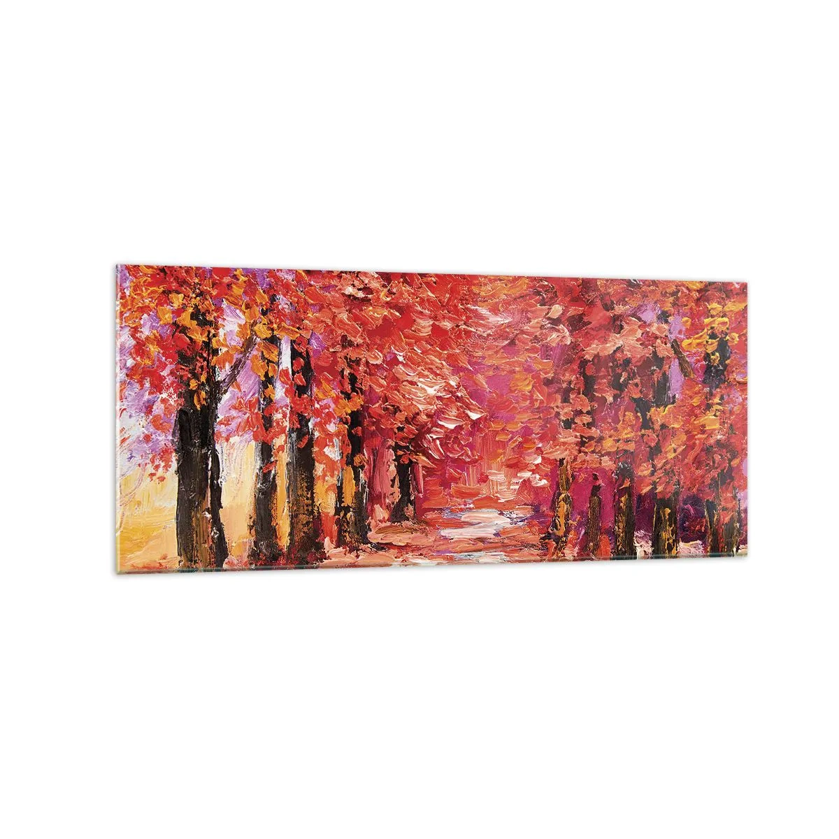 Obraz na szkle - Malownicza alejka w jesiennych barwach w stylu impresjonistycznym - 120x50cm - Jesienna impresja - Nowoczesna dekoracja ścienna do salonu i sypialni ARTTOR