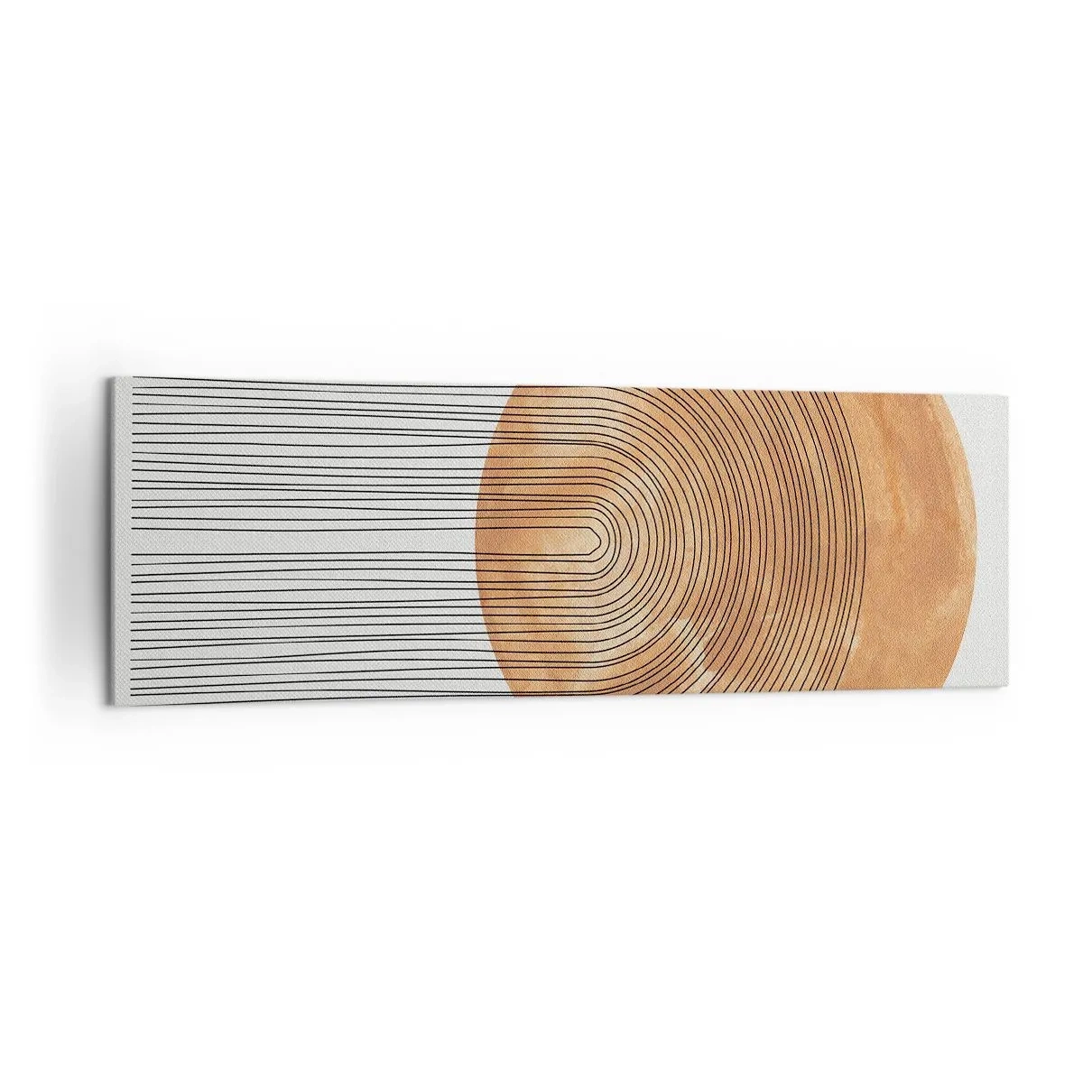 Obraz na płótnie - Geometryczna kompozycja z okręgiem i liniami w ciepłych barwach - 160x50cm - Kompozycja słoneczna - Nowoczesna dekoracja ścienna do salonu i sypialni ARTTOR