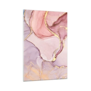 Obraz na szkle - Delikatne abstrakcyjne wzory w odcieniach różu i złota - 80x120cm - Pieszczota barw - Nowoczesna dekoracja ścienna do salonu i sypialni ARTTOR