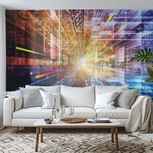 Fototapeta Premium Canvas - Dynamiczne światła w futurystycznym korytarzu - 100x70cm - Świetlny korytarz - Nowoczesna dekoracja ścienna do salonu i sypialni ARTTOR