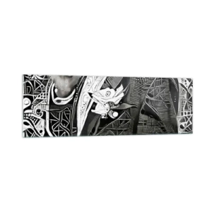 Obraz na szkle - Elegancka abstrakcja z mężczyzną w garniturze w czerni i bieli - 160x50cm - Tylko na pozór szary człowiek - Nowoczesna dekoracja ścienna do salonu i sypialni ARTTOR