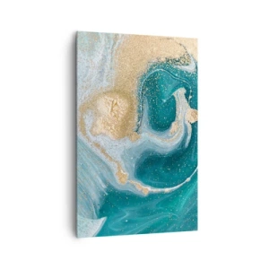 Obraz na płótnie - Abstrakcyjny wir w turkusowo-złotej tonacji - 80x120cm - Wir złota i turkusu - Nowoczesna dekoracja ścienna do salonu i sypialni ARTTOR