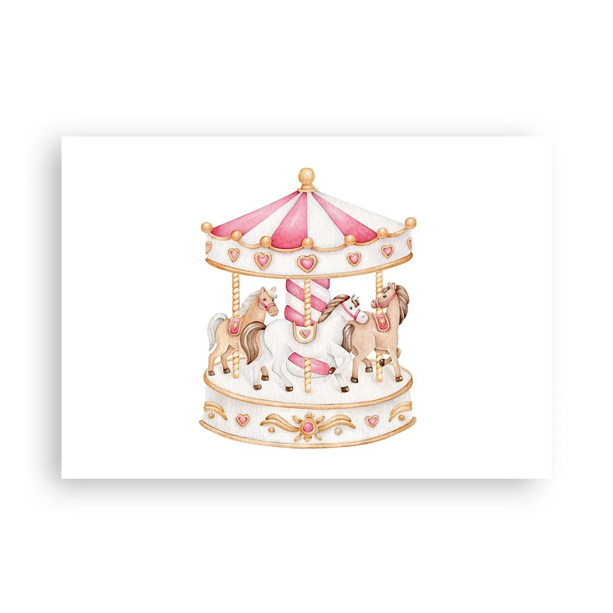 Plakat - Kolorowa karuzela w stylu vintage z końmi - 100x70cm - Słodki świat dzieciństwa - Nowoczesna dekoracja ścienna do salonu i sypialni ARTTOR