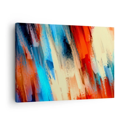 Obraz na płótnie - Abstrakcyjny pociągnięcie pędzla w odcieniach niebieskiego i pomarańczu - 70x50cm - Kaskada barw - Nowoczesna dekoracja ścienna do salonu i sypialni ARTTOR