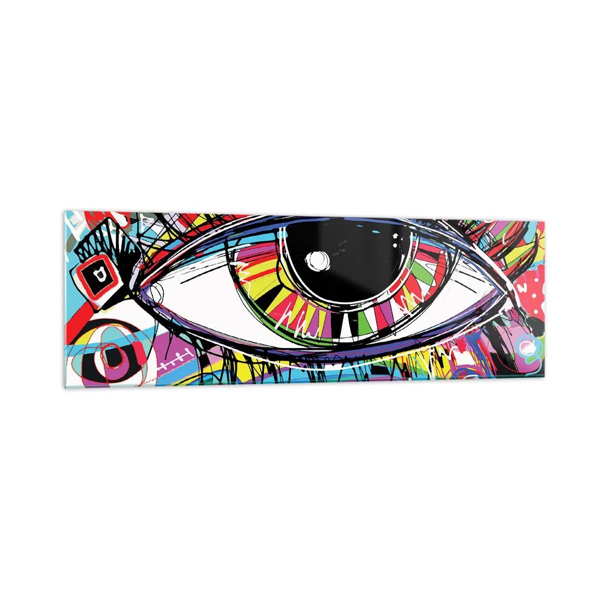 Obraz na szkle - Kolorowe abstrakcyjne oko w stylu graffiti - 160x50cm - Kolorowe oko - kolorowa dusza - Nowoczesna dekoracja ścienna do salonu i sypialni ARTTOR