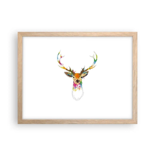 Plakat w ramie jasny dąb - Łagodny jelonek skąpany w kolorze - 40x30 cm