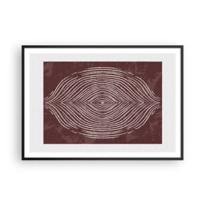 Plakat w czarnej ramie - Symetryczne fale w białych liniach na brązowym tle - 100x70cm - Przestrzeń mówi - Nowoczesna dekoracja ścienna do salonu i sypialni ARTTOR