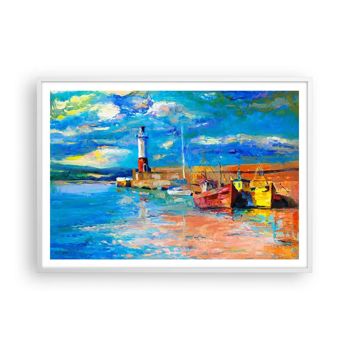 Plakat w białej ramie - Popołudnie w tęczowej zatoce - 100x70 cm