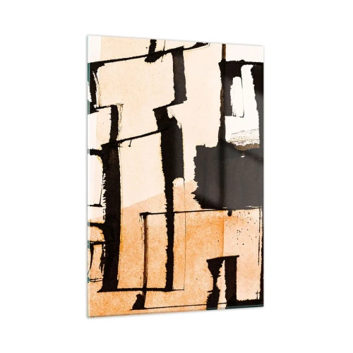 Obraz na szkle - Geometryczna abstrakcja w odcieniach beżu i czerni - 50x70cm - Jednak porządek - Nowoczesna dekoracja ścienna do salonu, kuchni i sypialni ARTTOR