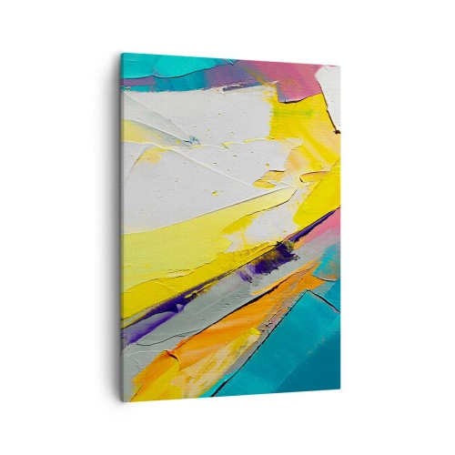Obraz na płótnie - Abstrakcyjna kompozycja kolorowych plam w odcieniach żółci, turkusu i fioletu - 50x70cm - Anatomia światła - Nowoczesna dekoracja ścienna do salonu, kuchni i sypialni ARTTOR