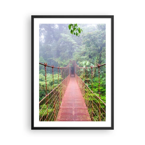 Plakat w czarnej ramie - Wiszący most w tropikalnym lesie otulony mgłą - 50x70cm - Zawieszony nad koronami - Nowoczesna dekoracja ścienna do salonu i sypialni ARTTOR