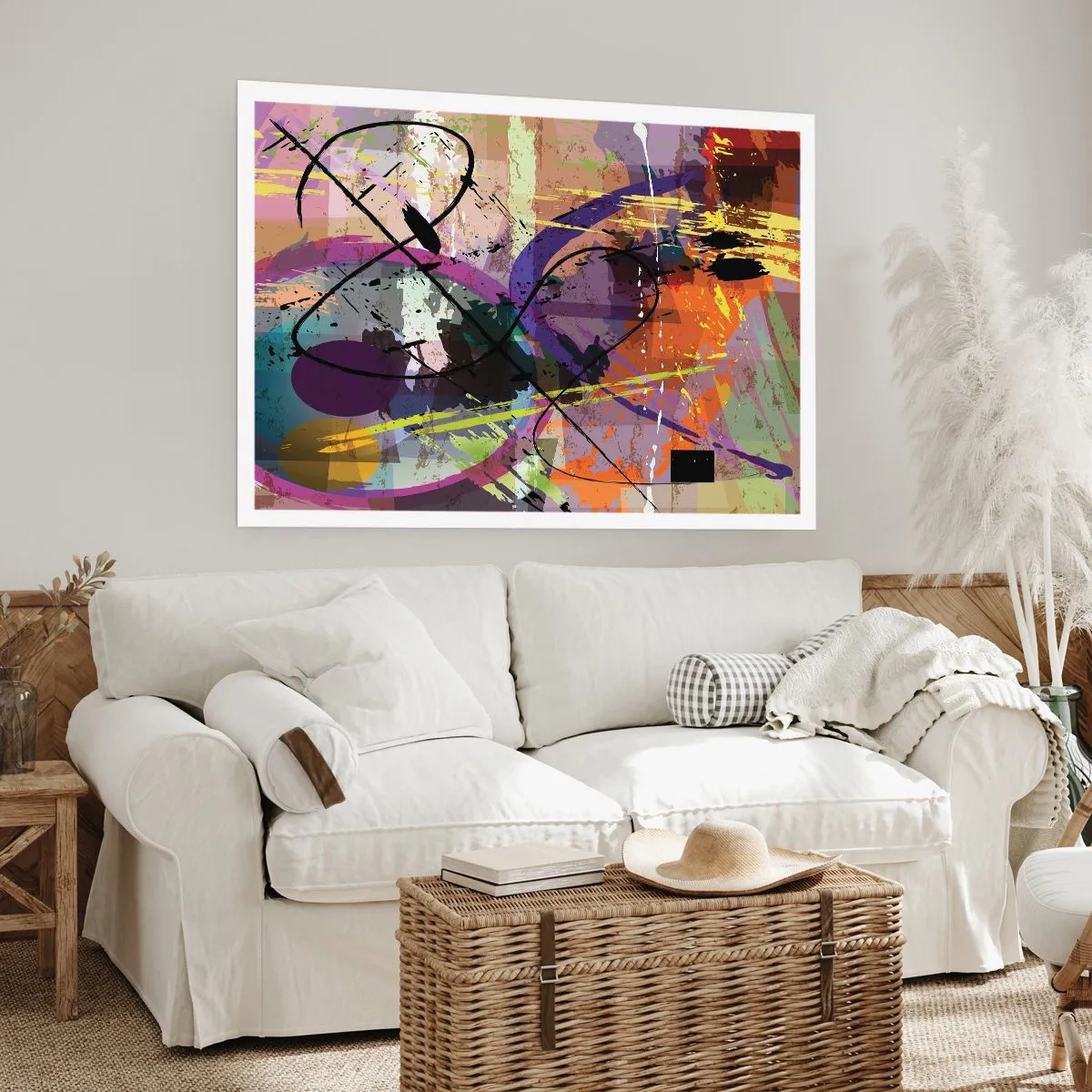 Plakat - Kolorowy abstrakcyjny wzór z dynamicznymi liniami i kształtami - 100x70cm - Można wprost lub naokoło - Nowoczesna dekoracja ścienna do salonu i sypialni ARTTOR