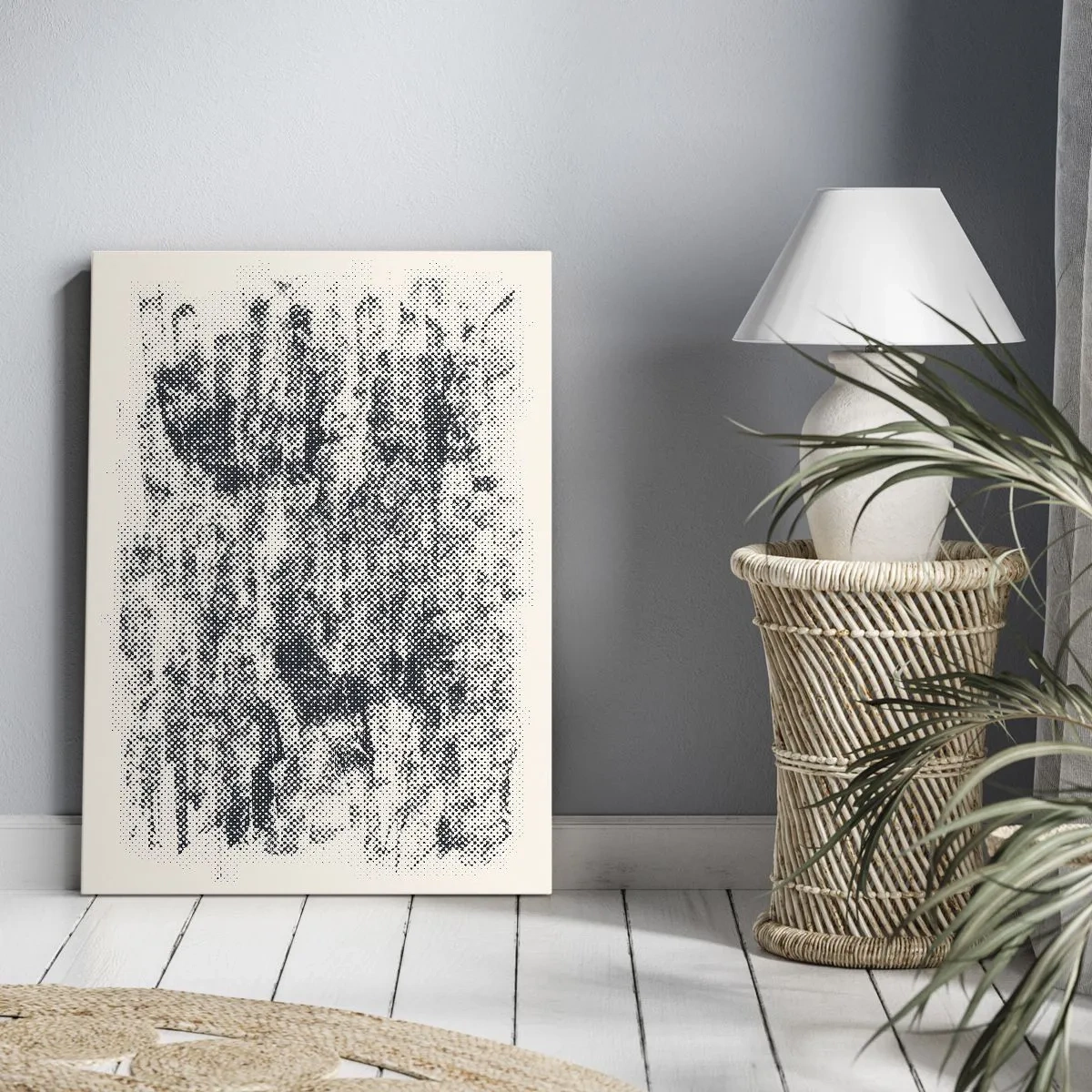 Obraz na płótnie - Abstrakcyjna kompozycja w stylu pointylizmu w odcieniach czerni i bieli - 50x70cm - Mglista kompozycja - Nowoczesna dekoracja ścienna do salonu, kuchni i sypialni ARTTOR