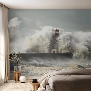Fototapeta Premium Canvas - Gniew oceanu - Krajobraz, Latarnia Morska, Sztorm - 400x280 cm