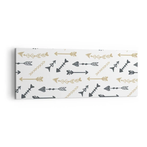 Obraz na płótnie - Minimalistyczny wzór ze strzałami w beżowej i szarej kolorystyce - 140x50cm - Sen łucznika - Nowoczesna dekoracja ścienna do salonu i sypialni ARTTOR