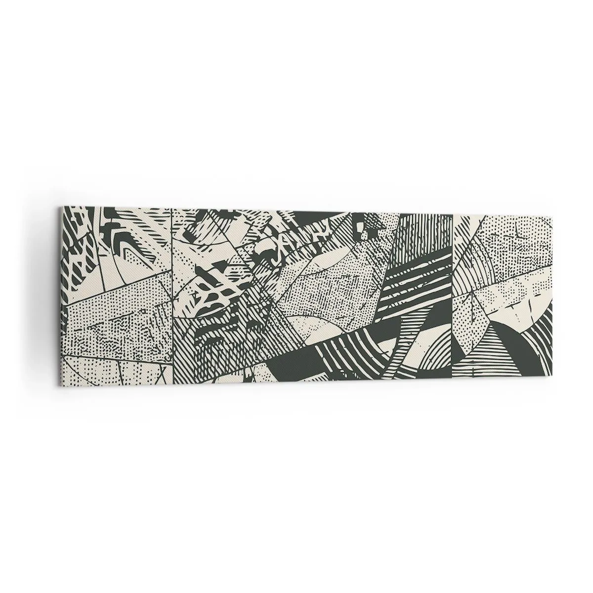 Obraz na płótnie - Geometryczne abstrakcyjne wzory w odcieniach zieleni na jasnym tle - 160x50cm - Dynamika współczesności - Nowoczesna dekoracja ścienna do salonu i sypialni ARTTOR