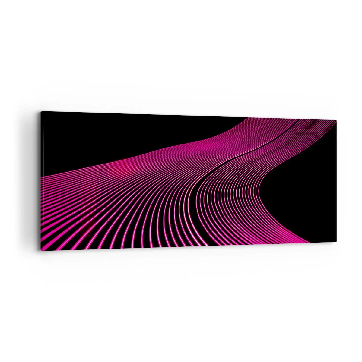 Obraz na płótnie - Futurystyczne linie w odcieniach różu na czarnym tle - 120x50cm - Aleja światła - Nowoczesna dekoracja ścienna do salonu i sypialni ARTTOR