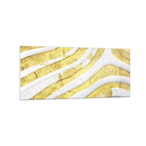 Obraz na szkle - Złote i białe abstrakcyjne linie w fakturze 3D - 120x50cm - Kompozycja w bieli i złocie - Nowoczesna dekoracja ścienna do salonu i sypialni ARTTOR