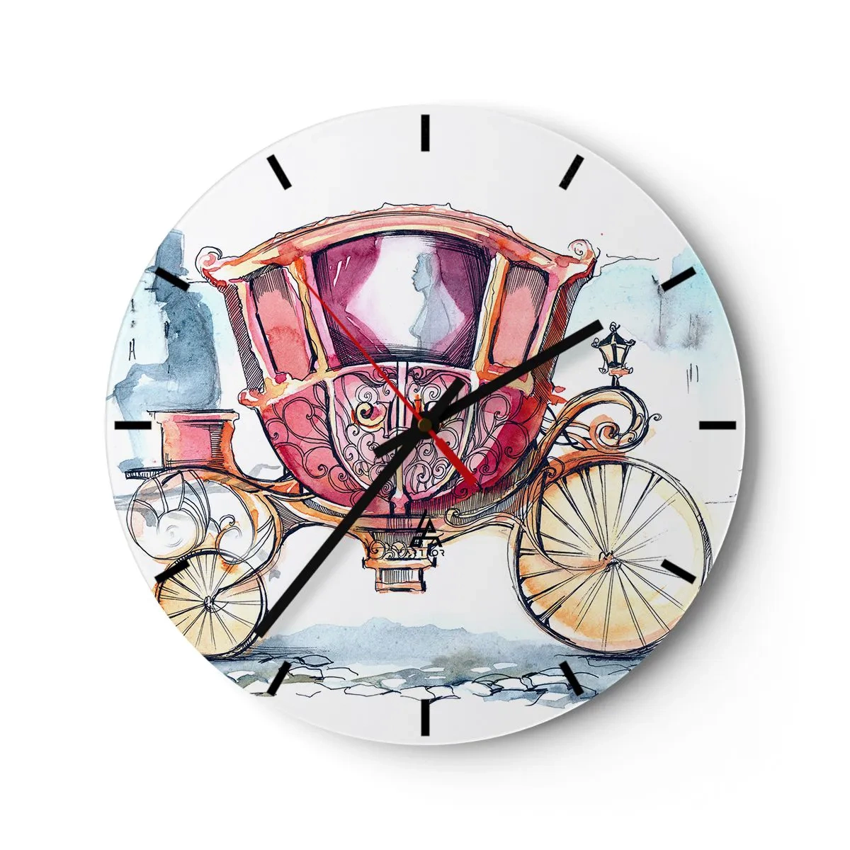 Zegar ścienny - Kolorowa kareta w stylu akwareli - 30x30cm - Do ślubu czy na bal? - Nowoczesna dekoracja ścienna do salonu, kuchni i sypialni ARTTOR