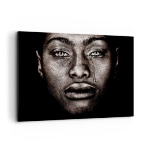 Obraz na płótnie - Portret twarzy z pojedynczą łzą na czarnym tle - 100x70cm - Jedna łza - Nowoczesna dekoracja ścienna do salonu, kuchni i sypialni ARTTOR