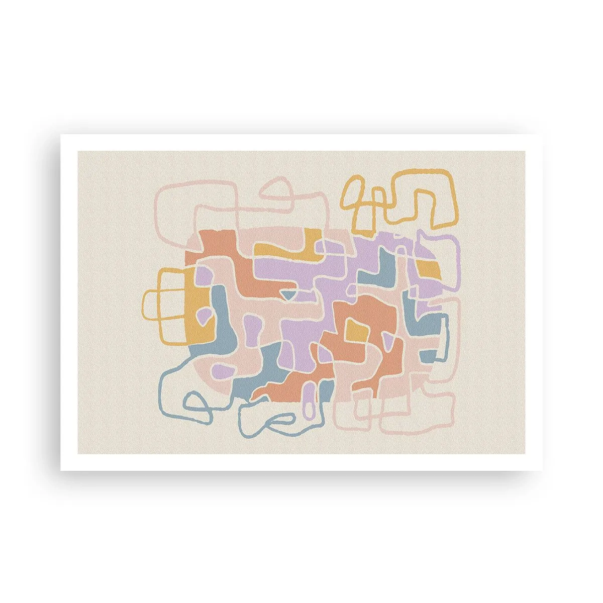 Plakat - Pastelowe abstrakcyjne linie tworzące geometryczne wzory - 100x70cm - Labirynt – radosna przygoda - Nowoczesna dekoracja ścienna do salonu i sypialni ARTTOR