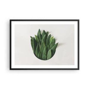 Plakat w czarnej ramie - Kompozycja zielonych liści na jasnym tle - 70x50cm - Nieposkromiona ciekawość - Nowoczesna dekoracja ścienna do salonu i sypialni ARTTOR