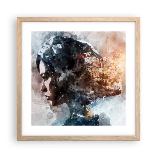 Plakat w ramie jasny dąb - Opowieść o dziewczynie z miastem w tle - 40x40 cm