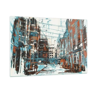 Obraz na szkle - Malownicza ulica miejska w artystycznym, przetartym stylu - 120x80cm - Przetarty miejski szlak - Nowoczesna dekoracja ścienna do salonu, kuchni i sypialni ARTTOR