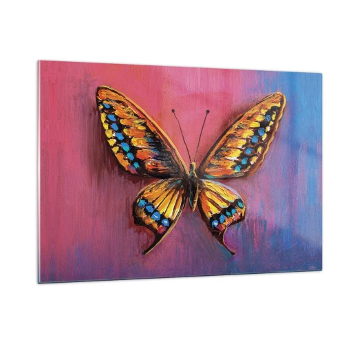 Obraz na szkle - Kolorowy motyl na tle w odcieniach różu i fioletu - 120x80cm - Klejnot natury - Nowoczesna dekoracja ścienna do salonu, kuchni i sypialni ARTTOR