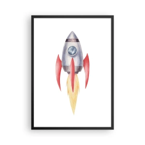 Plakat w czarnej ramie - Rakieta kosmiczna w akwarelowym stylu - 50x70cm - Wyżej, prędzej, dalej - Nowoczesna dekoracja ścienna do salonu i sypialni ARTTOR