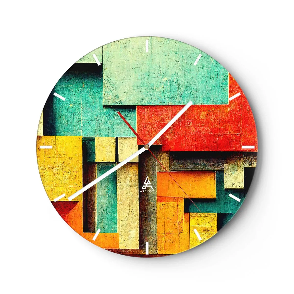 Zegar ścienny - Kolorowe geometryczne bloki w stylu abstrakcyjnym - 30x30cm - Festiwal kątów prostych - Nowoczesna dekoracja ścienna do salonu, kuchni i sypialni ARTTOR